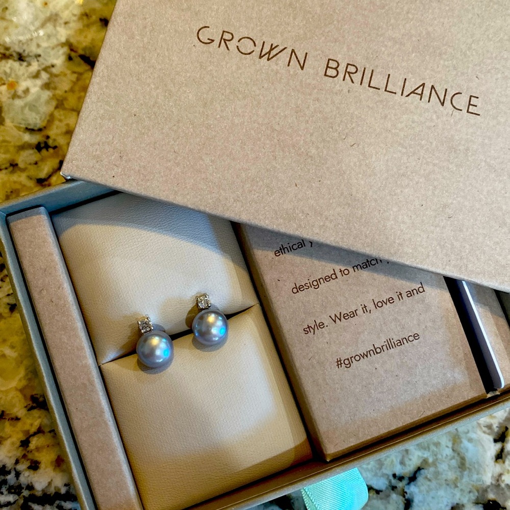 Gray Freshwater Pearl Earrings w Diamond Accent Sterling Silver